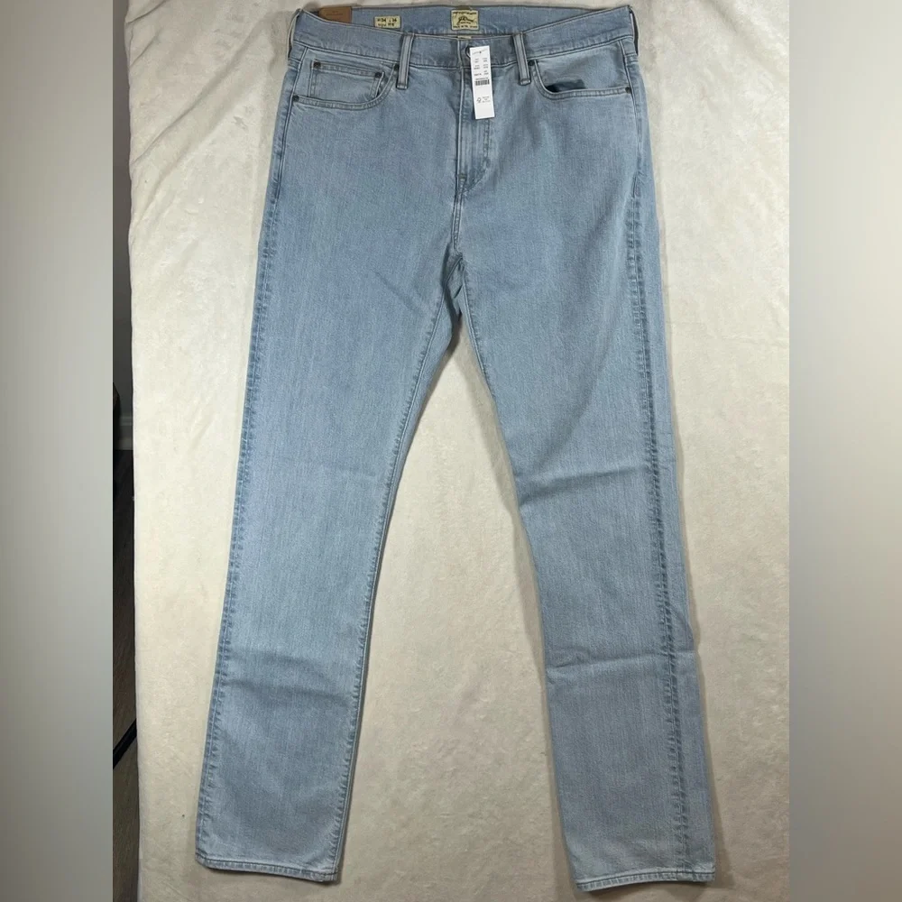 NWT J. Crew 770 34W 34L Blue Straight Stretch Cotton Light Wash Jeans C13
